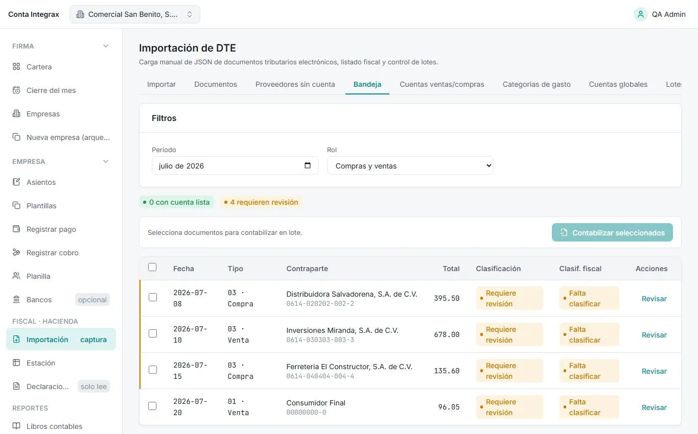 Bandeja de clasificación con documentos pendientes de clasificar